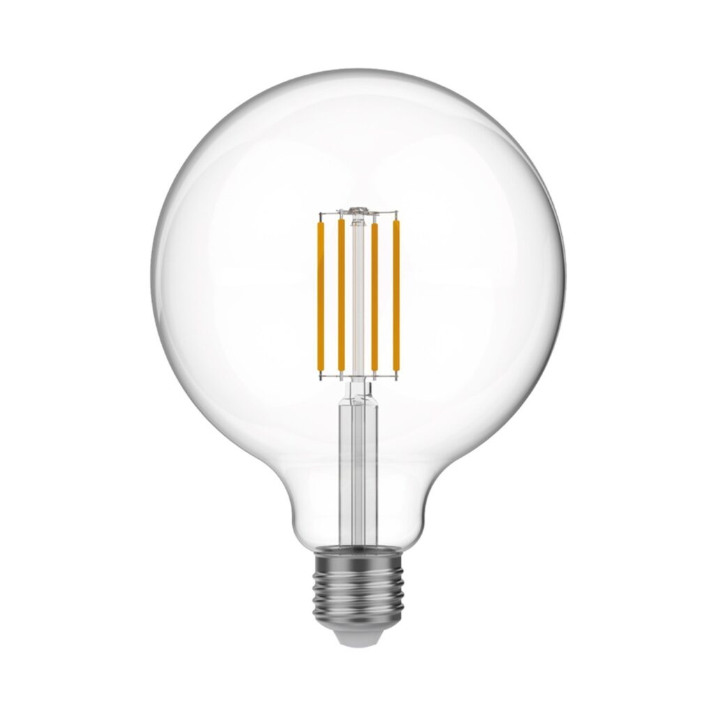 LED Globe žarulja G125 E27 7W s prozirnim staklom i toplim bijelim svjetlom, savršena za otvorene lampe i dekorativne interijere
