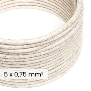 DALI tekstilni električni kabel 5x0,75 mm² u lanenoj prirodnoj bijeloj boji (RN01) – fleksibilni okrugli kabel za rasvjetu.