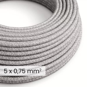 DALI tekstilni električni kabel 5x0,75 mm² u lanenoj sivoj melange boji (RN02) – fleksibilni okrugli kabel za rasvjetu.